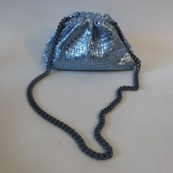 NWT Womens Maria La Rosa Mini Game Woven Sky Blue Laminated Clutch Handbag - Picture 6 of 11